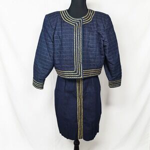 Magali Collection Graziella Ciampi Vintage Denim Skirt Suit Gold Trim Quilted 12